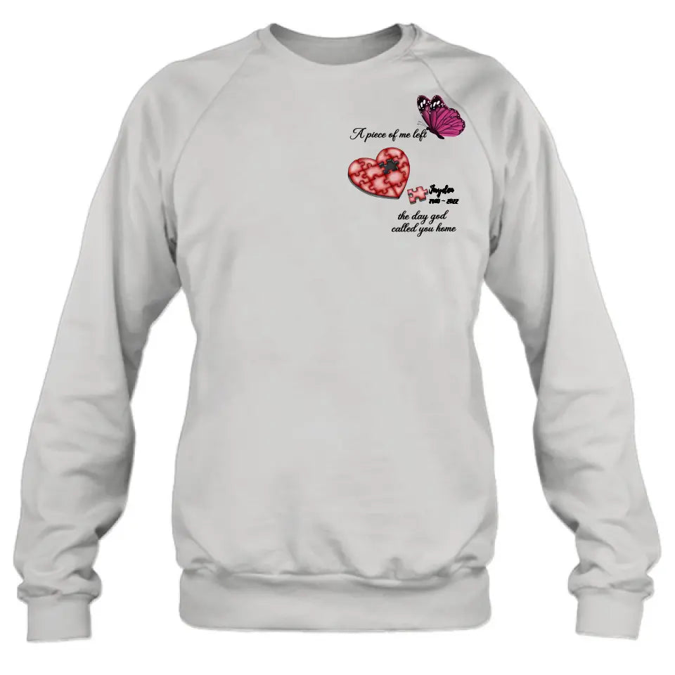 Personalized Memorial Puzzle Shirt/Hoodie - Up to 7 Pieces - Memorial Gift Idea for Mother's Day/Father's Day - A Piece Of Me Left The Day God Called You Home
