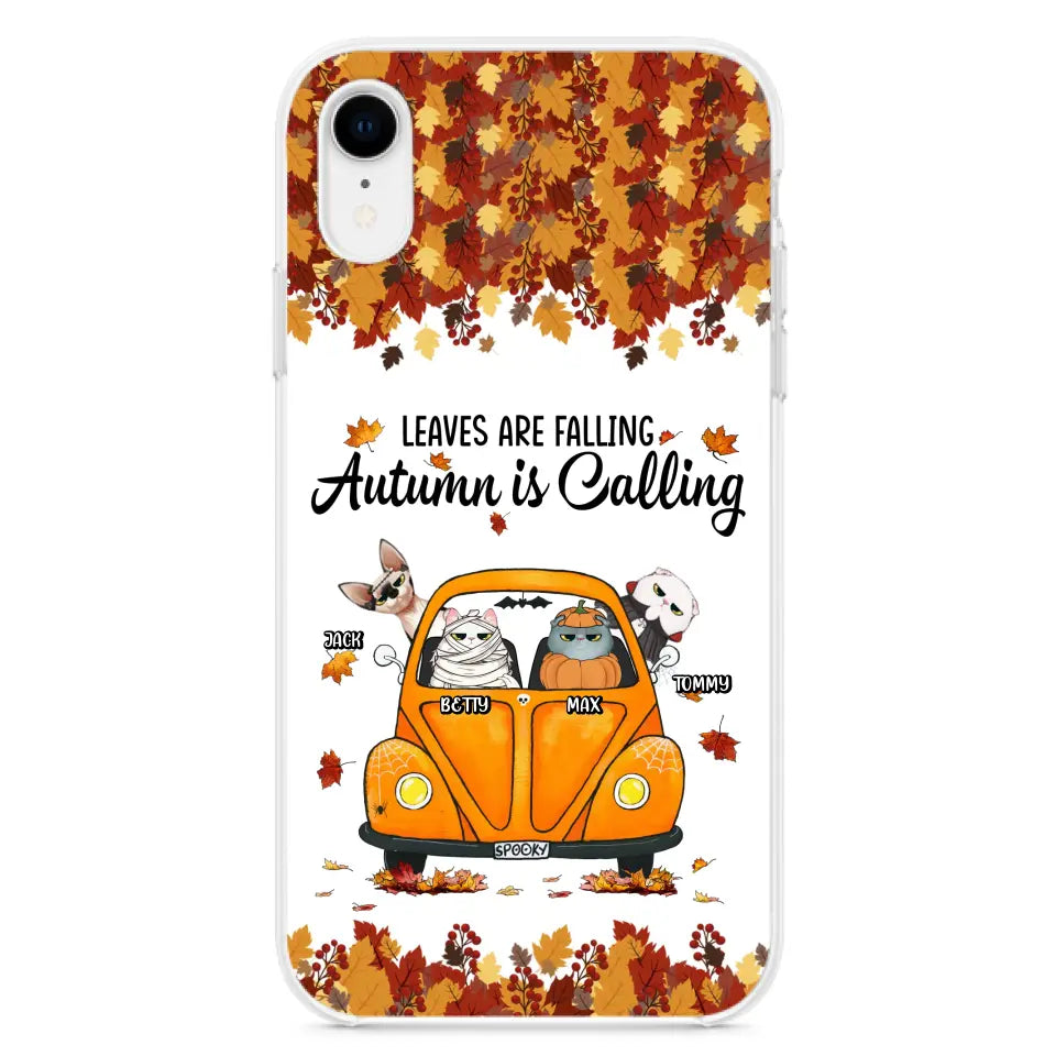 Custom Personalized Pet Phone Case - Gift Idea For Cat/Dog Lovers - Upto 4 Pets -  Case For iPhone/Samsung - Leaves Are Falling Autumn Is Calling