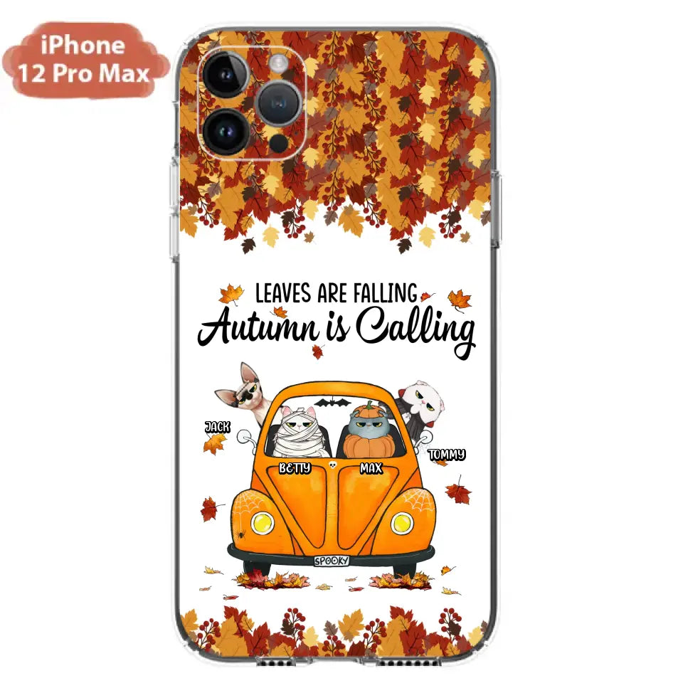 Custom Personalized Pet Phone Case - Gift Idea For Cat/Dog Lovers - Upto 4 Pets -  Case For iPhone/Samsung - Leaves Are Falling Autumn Is Calling