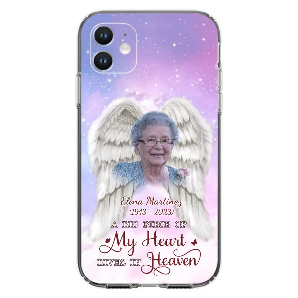 Custom Personalized Memorial Photo Phone Case - Memorial Gift Idea for Family - A Big Piece Of My Heart Lives In Heaven - Case for iPhone/Samsung