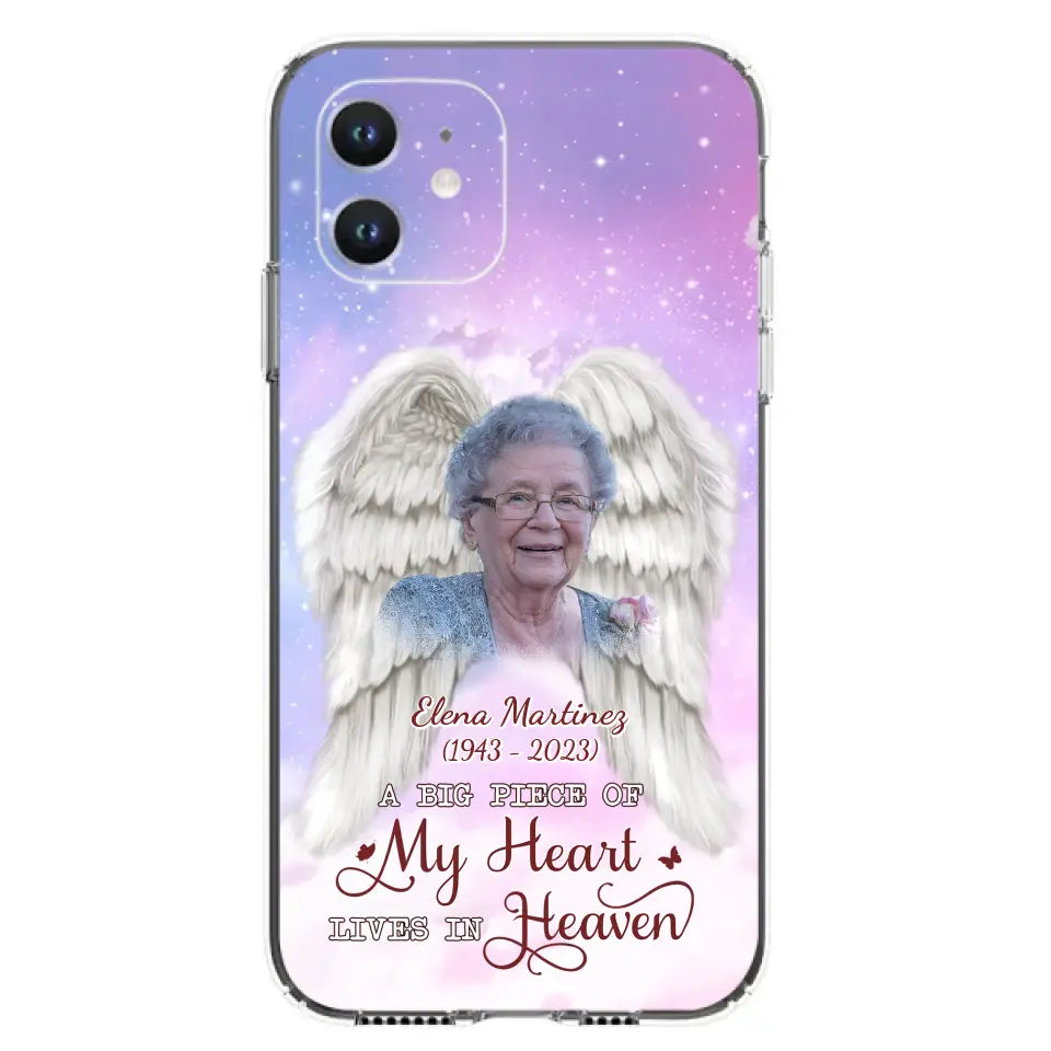 Custom Personalized Memorial Photo Phone Case - Memorial Gift Idea for Family - A Big Piece Of My Heart Lives In Heaven - Case for iPhone/Samsung