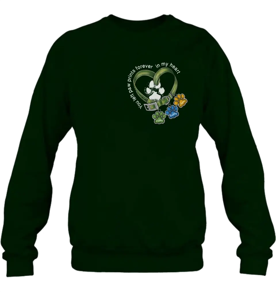Personalized Memorial Dog Collar T-shirt/Hoodie - Up to 3 Dogs - Memorial Gift Idea For Dog Owner - You Left Paw Prints Forever In My Heart