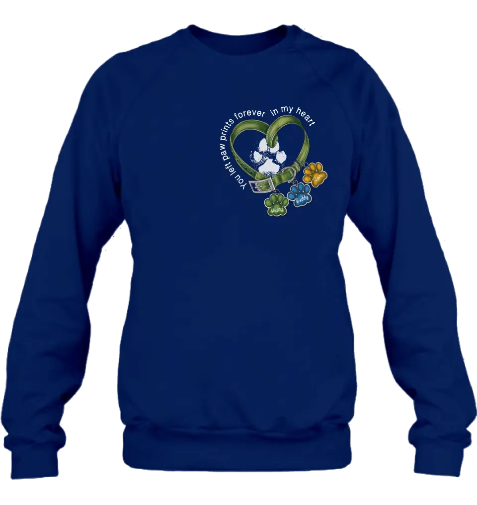 Personalized Memorial Dog Collar T-shirt/Hoodie - Up to 3 Dogs - Memorial Gift Idea For Dog Owner - You Left Paw Prints Forever In My Heart