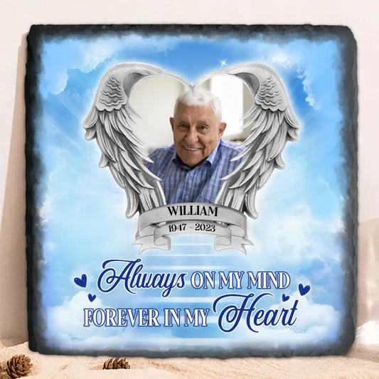 Personalized Memorial Photo Square Lithograph - Memorial Gift Idea For Father's Day/Mother's Day - Always On My Mind Forever In My Heart