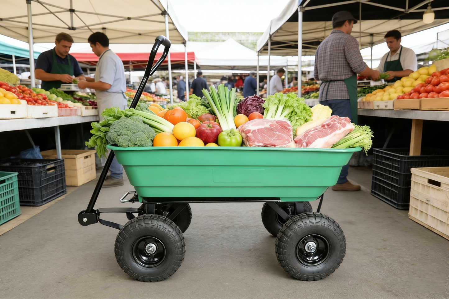 Folding Poly Garden Dump Truck with Steel Frame and Pneumatic Tires