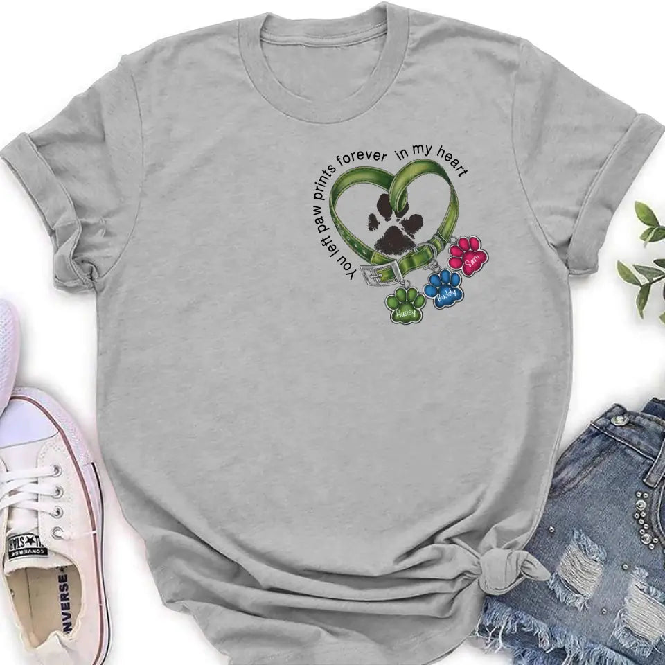 Personalized Memorial Dog Collar Shirt/Hoodie - Up to 3 Dogs - Gift Idea For Dog Lover - You Left Paw Prints Forever In My Heart
