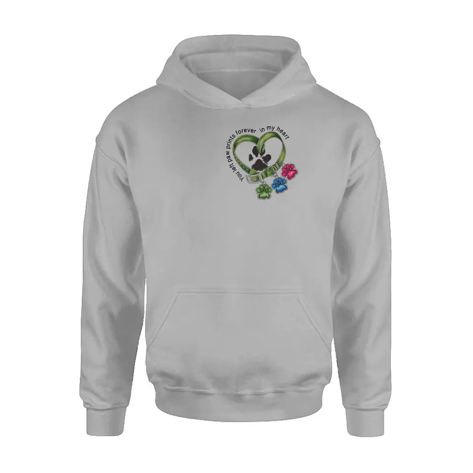 Personalized Memorial Dog Collar Shirt/Hoodie - Up to 3 Dogs - Gift Idea For Dog Lover - You Left Paw Prints Forever In My Heart