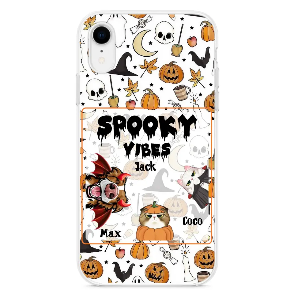 Custom Personalized Halloween Pet Phone Case - Upto 3 Pets - Gift Idea For Dog/Cat Owners -  Spooky Vibes - Case for iPhone/Samsung