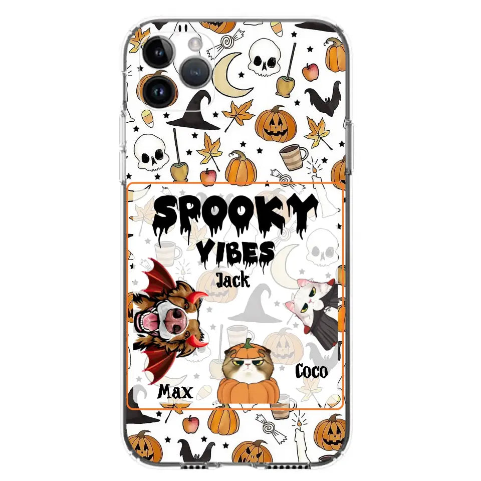 Custom Personalized Halloween Pet Phone Case - Upto 3 Pets - Gift Idea For Dog/Cat Owners -  Spooky Vibes - Case for iPhone/Samsung