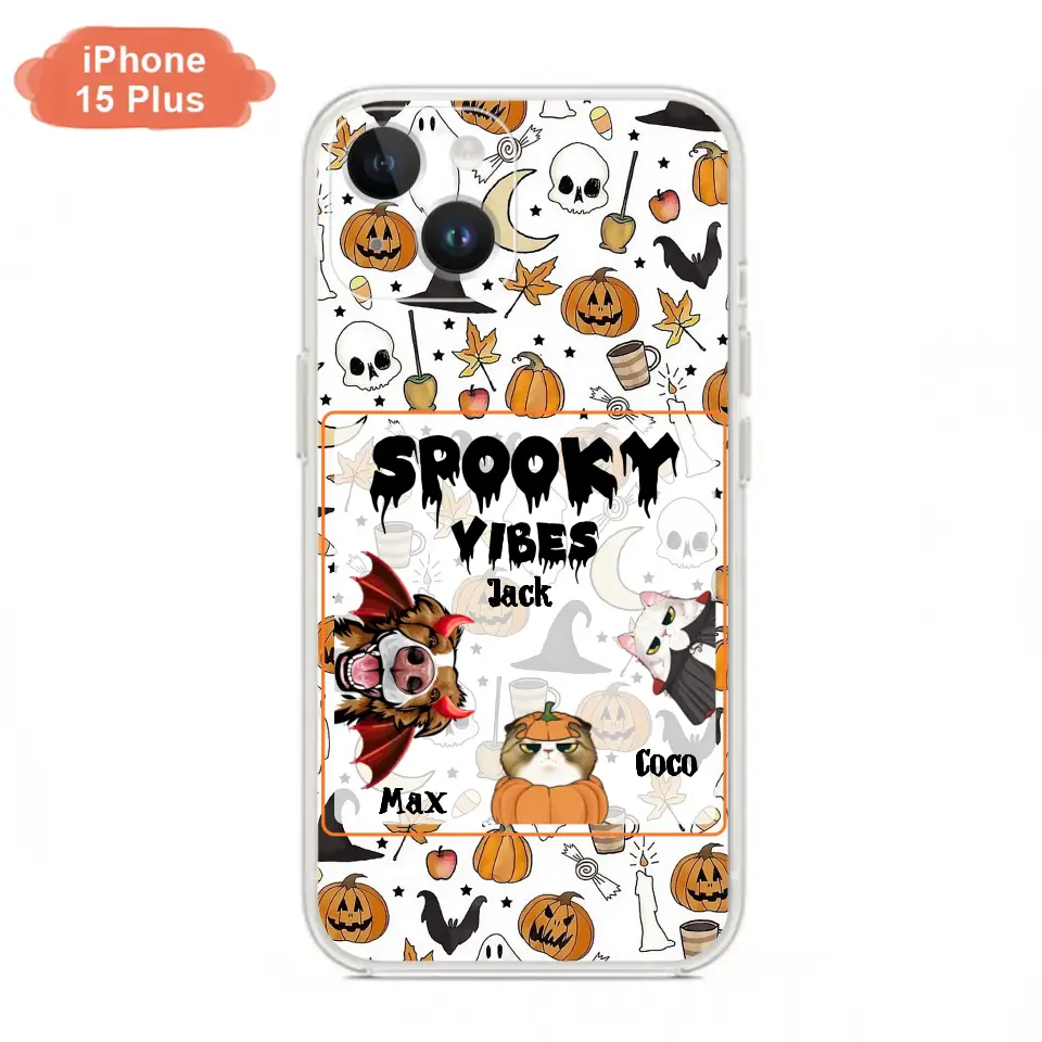 Custom Personalized Halloween Pet Phone Case - Upto 3 Pets - Gift Idea For Dog/Cat Owners -  Spooky Vibes - Case for iPhone/Samsung