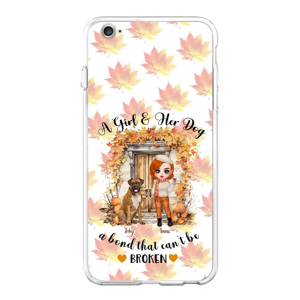 Custom Personalized Fall And Dogs Phone Case - Gift Idea for Dog Lovers - Upto 6 Dogs - A Girl & Her Dogs A Bond That Can't Be Broken - Case For iPhone And Samsung