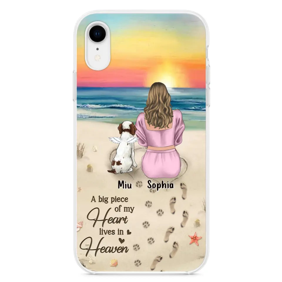 Custom Personalized Memorial Dog Mom Phone Case - Upto 3 Dogs - Memorial Gift Idea for Dog Owners - A Big Piece Of My Heart Lives In Heaven - Case for iPhone/Samsung