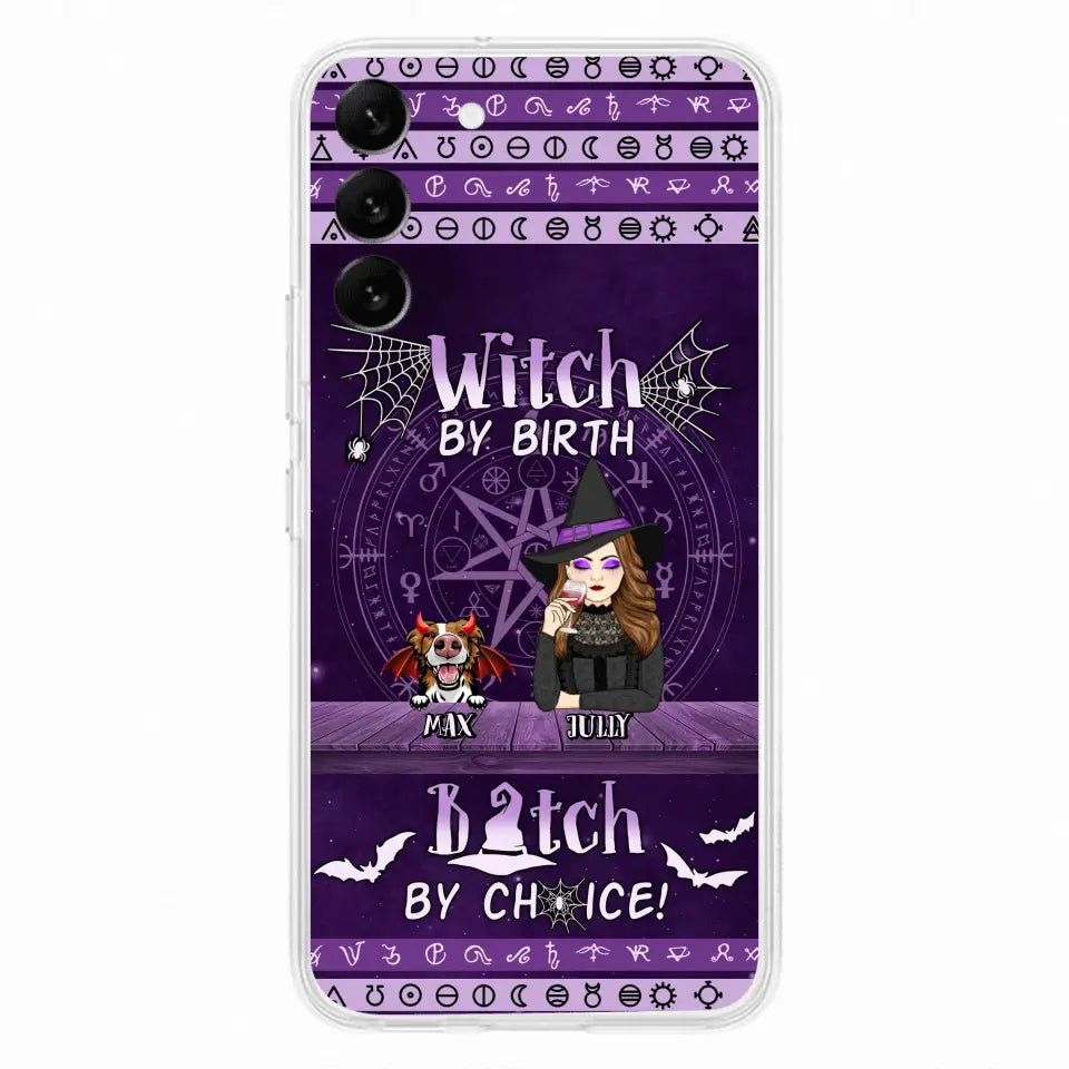 Custom Personalized Witch Phone Case - Halloween Gift Idea for Witch Lovers/Pet Lovers - Upto 3 Dogs/Cats - Witch By Birth - Case For iPhone/Samsung