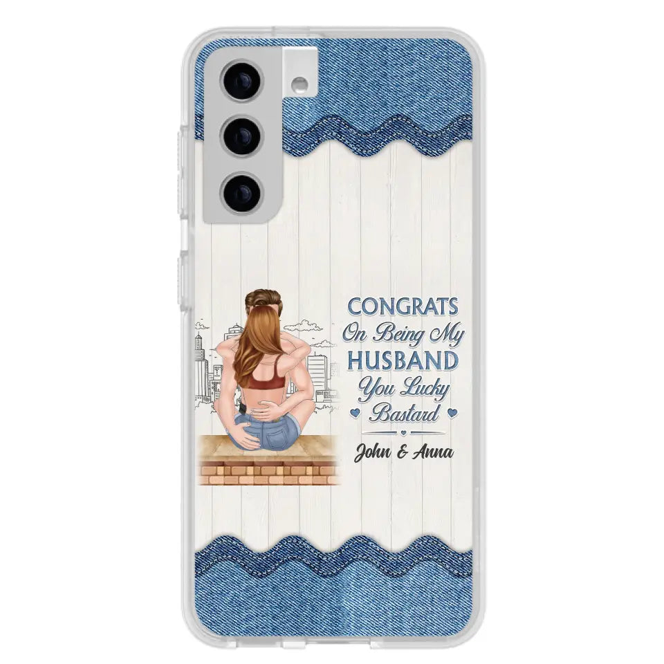 Custom Personalized Couple Phone Case - Gift Idea For Couple/Valentines Day - Congrats On Being My Husband You Lucky Bastard - Case For iPhone/Samsung