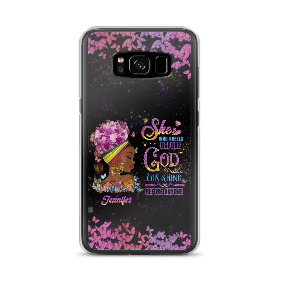 Custom Personalized Black Girl Phone Case - Gift Idea for Birthday/Friends - She Who Kneels Before God Can Stand Before Anyone - Case For iPhone/Samsung