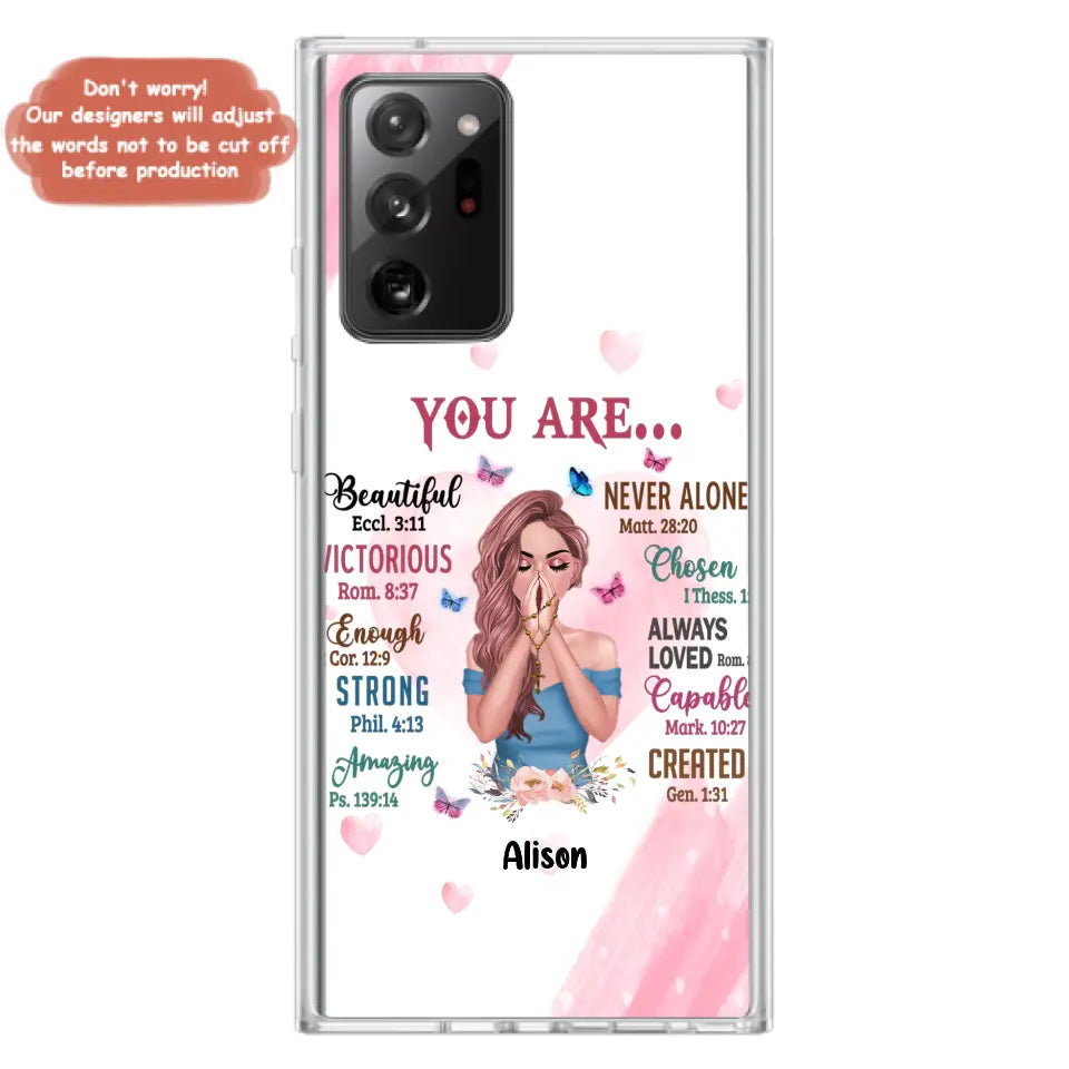 Custom Personalized Praying Girl Phone Case - Gift Idea for Girls/Friends - You Are Beautiful - Case for iPhone/Samsung