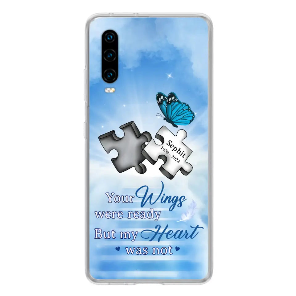 Custom Personalized Memorial Puzzle Butterfly Phone Case - Memorial Gift Idea - Your Wings Were Ready But My Heart Was Not - Case for Xiaomi/Huawei/Oppo