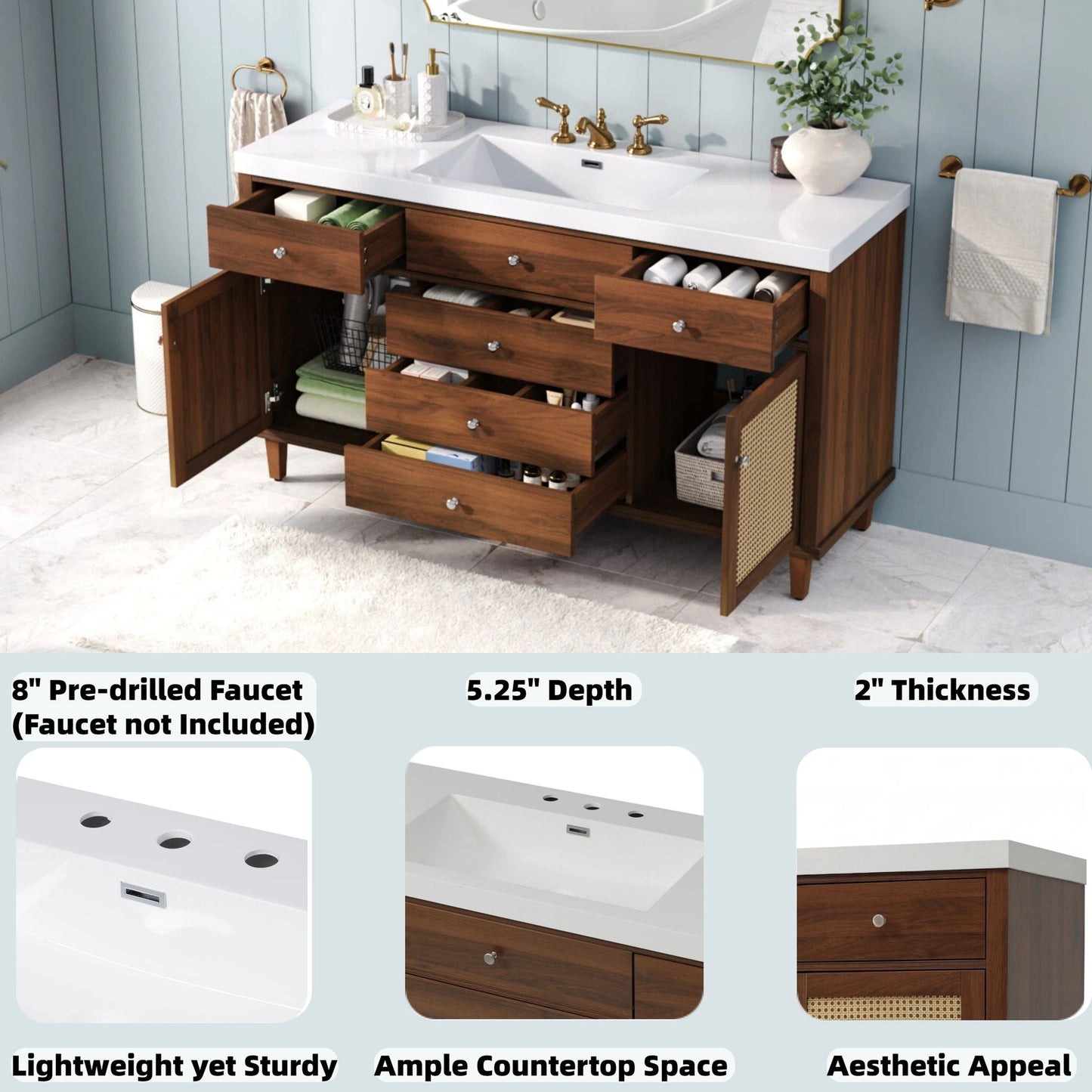 Bathroom Vanity With Sink, 5 Legs, Soft Close Drawers