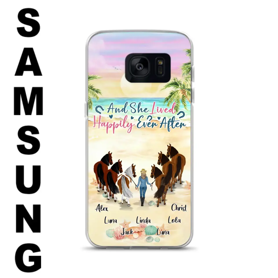 Custom Personalized Horse Girl Phone Case - Upto 6 Horses - Gift Idea for Horse Lovers - And She Lived Happily Ever After - Case for iPhone/Samsung