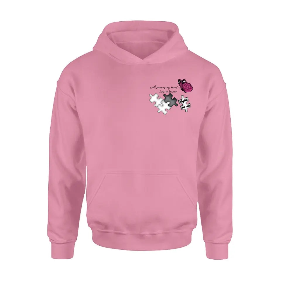 Personalized Memorial Shirt/Hoodie - Memorial Gift Idea for Mother's Day/Father's Day - A Piece Of My Heart Lives In Heaven