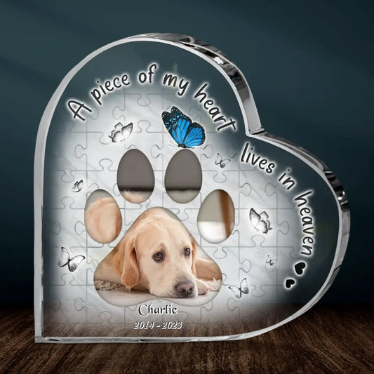 Personalized Pet Memorial Photo Crystal Heart - Up to 5 Pets - Memorial Gift Idea For Dog/Cat/Horse Lover - A Piece Of My Heart Lives In Heaven