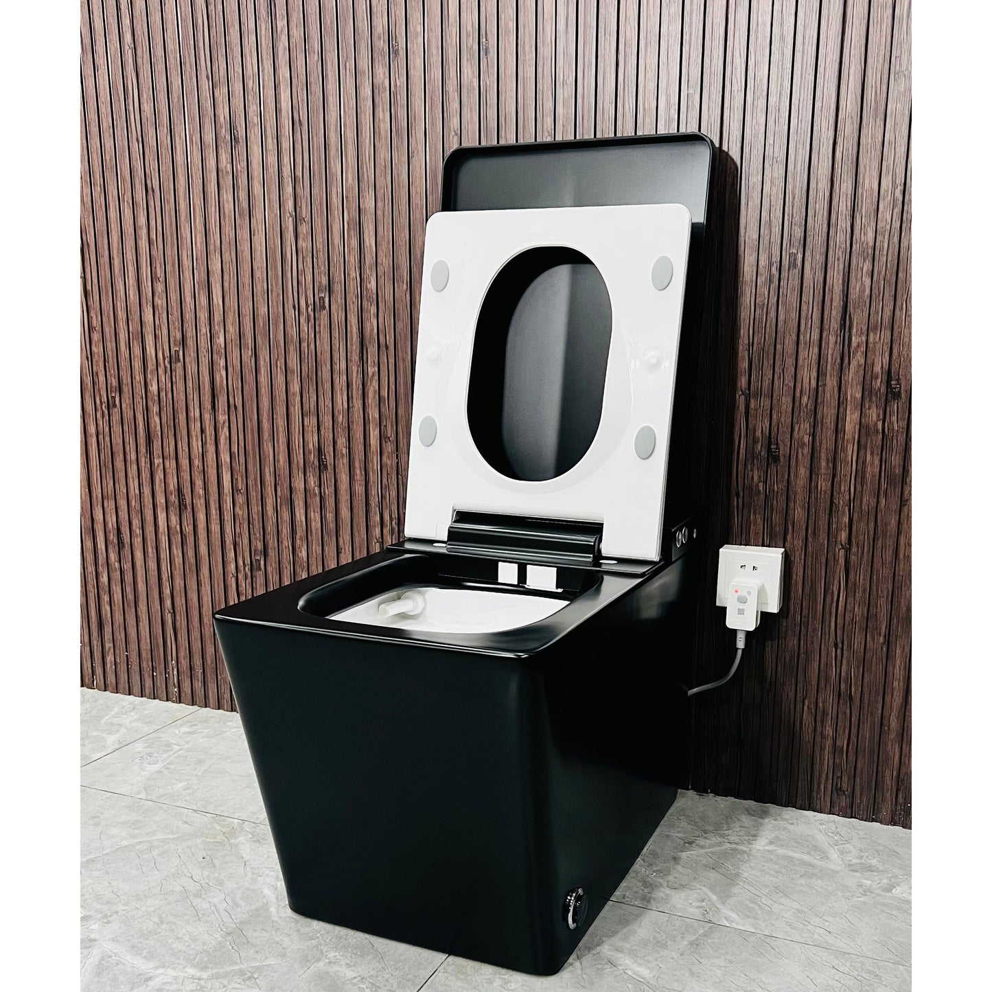 Black Square Smart Toilet with Built-In Tank and Remote Control