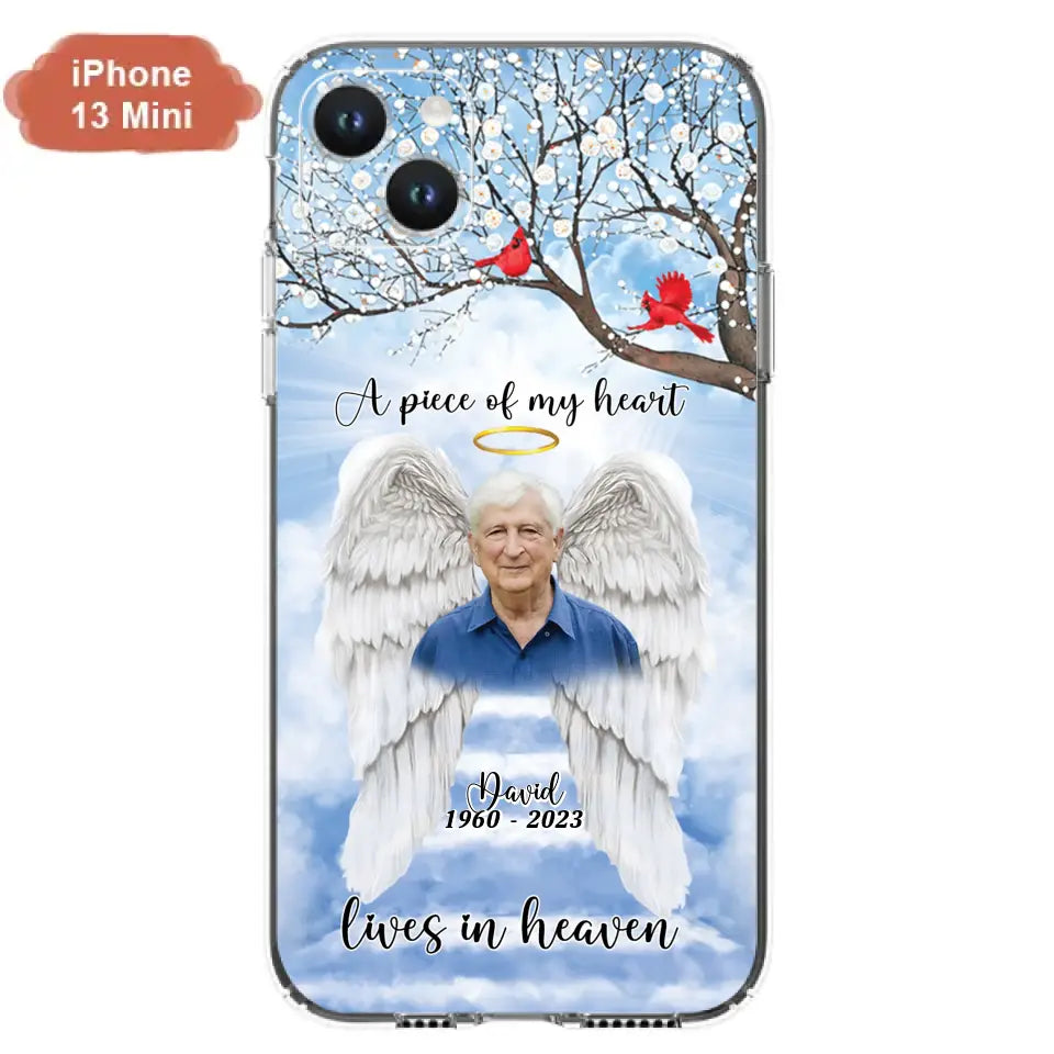 Custom Personalized Memorial Wings Upload Photo Phone Case - Memorial Gift Idea - A Piece Of My Heart Lives In Heaven