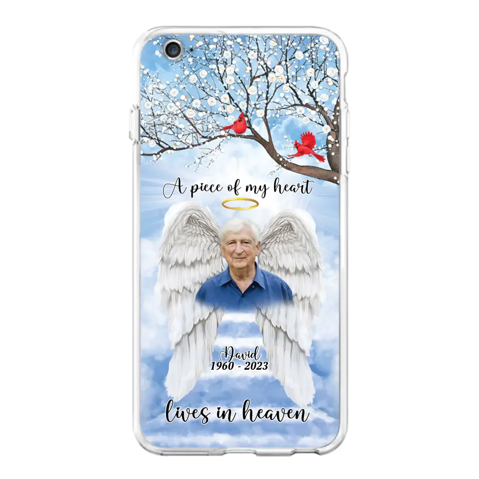 Custom Personalized Memorial Wings Upload Photo Phone Case - Memorial Gift Idea - A Piece Of My Heart Lives In Heaven