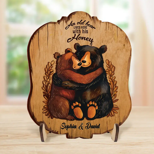 Personalized Couple 2 Layered Wooden Art - Gift Idea for Couple - An Old Bear Lives Here With His Honey