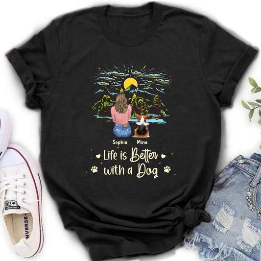 Personalized Pet Shirt/Hoodie - Up to 4 Dogs/Cats/Rabbits - Gift Idea For Pet Lover/Father's Day/Mother's Day - Life Is Better With Dogs