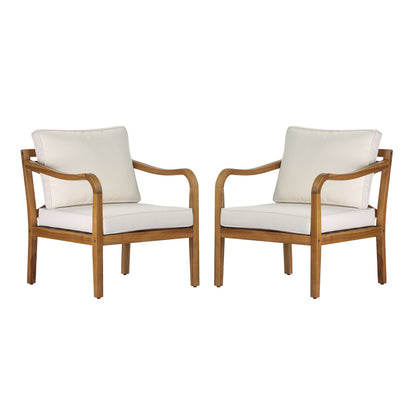 Acacia Wood Patio Furniture Club Chair Set of 2