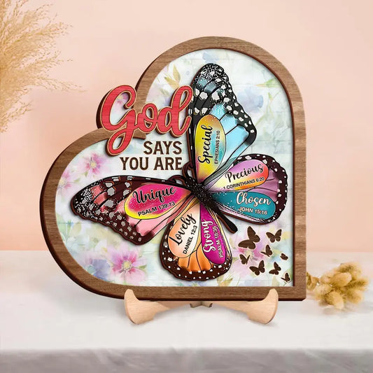 Personalized Butterflty 2 Layered Art - Christian Gifts For Women - Faith Inspirational Gifts For Mom/Daughter/Sister/Friend - God Says You Are