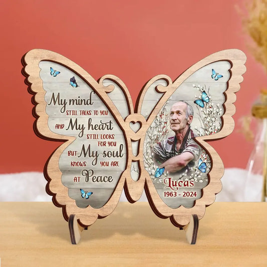 Personalized Memorial Butterfly 2 Layered Wooden Art - Upload Photo - Gift Idea For Family Member/Father's Day/Mother's Day - My Mind Still Talks To You