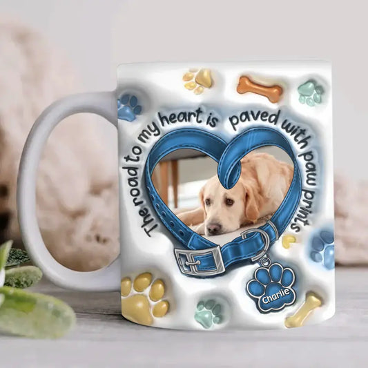 Personalized Dogs 3D Inflated Effect Coffee Mug - Upload Photo - Gift Idea For Dog Lover - The Road To My Heart Is Paved With Paw Prints