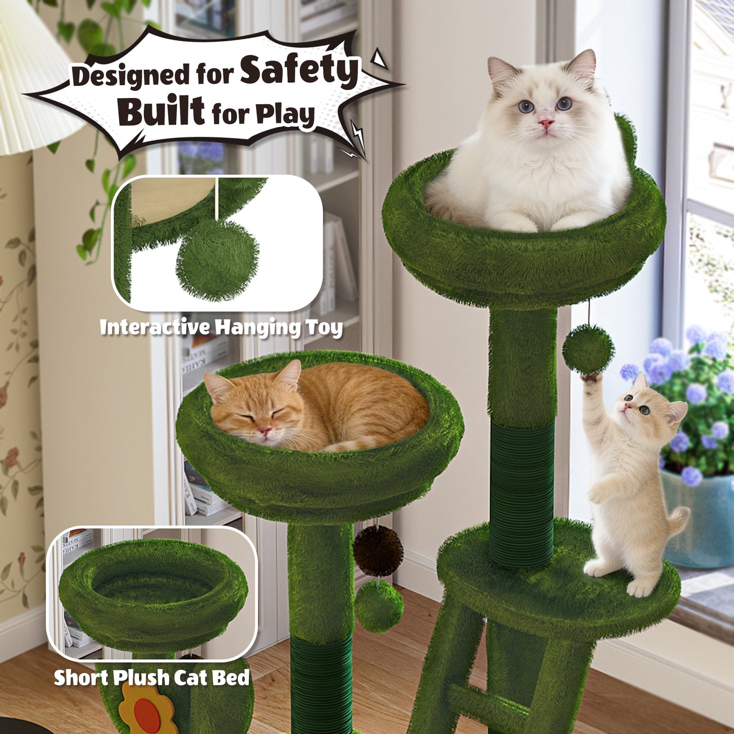 72in Cactus Cat Tree Tall Cat Tower for Indoor Cats