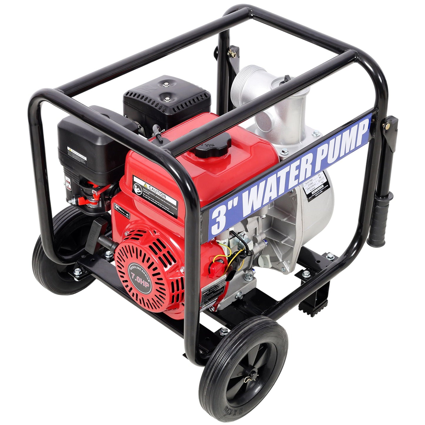 Gas Engine Powered Water Pump 3" Inlet & Outlet 7Hp 212Cc Epa Certified With Wheels And Handle - Black / Red
