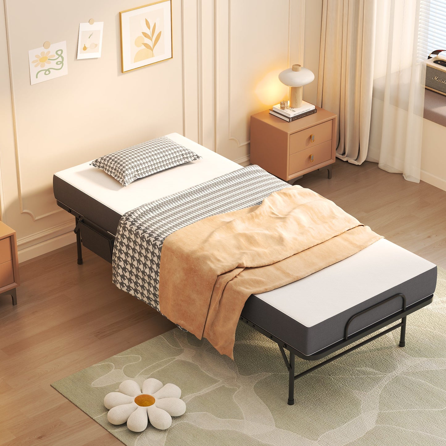 75 Inch Folding Bed with 5" Memory Foam Mattress