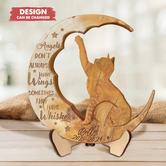 Personalized Cat Moon 2 Layered Wooden Art - Memorial Gift Idea for Cat Lover - I Love You To The Moon And Back