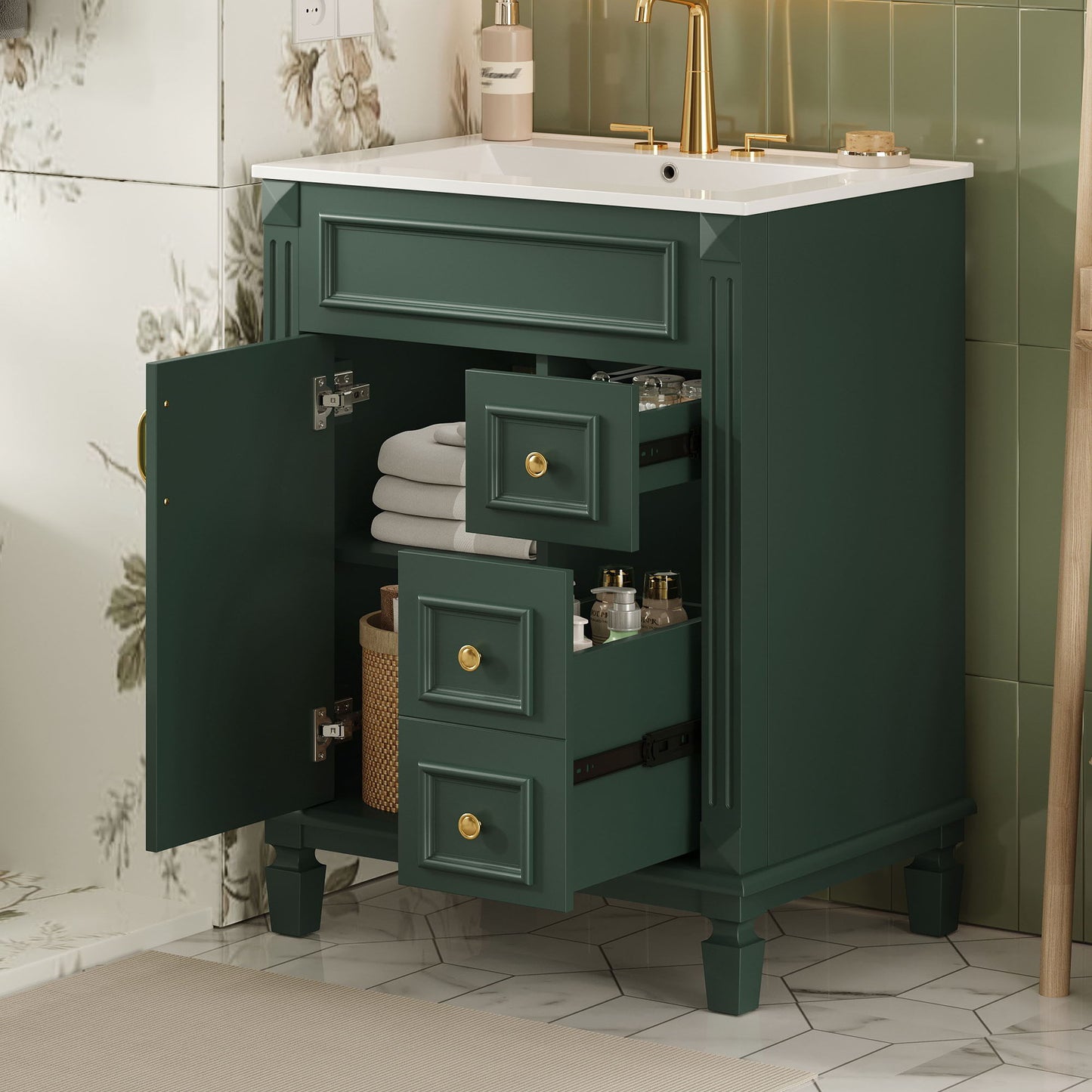 Bathroom Vanity With Sink, Compact Cabinet & 2 Drawers