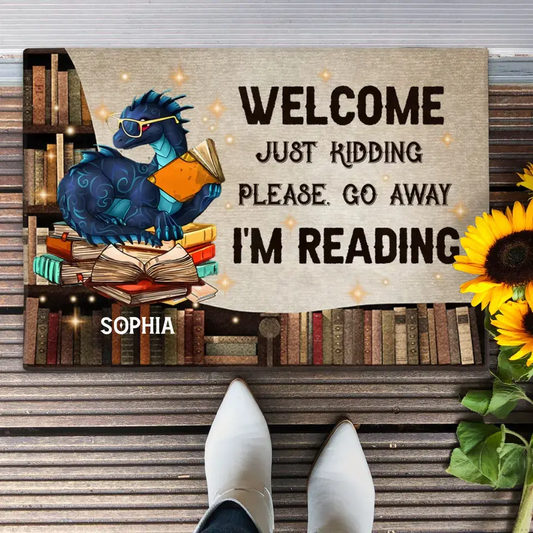 Custom Personalized Reading Book Doormat - Funny Gift Idea For Book Lovers - Welcome Just Kidding Please Go Away I'm Reading
