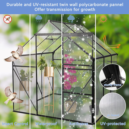 Polycarbonate house Raised Base And Anchor Aluminum Heavy Duty Walk-In houses For Outdoor Backyard In All Season