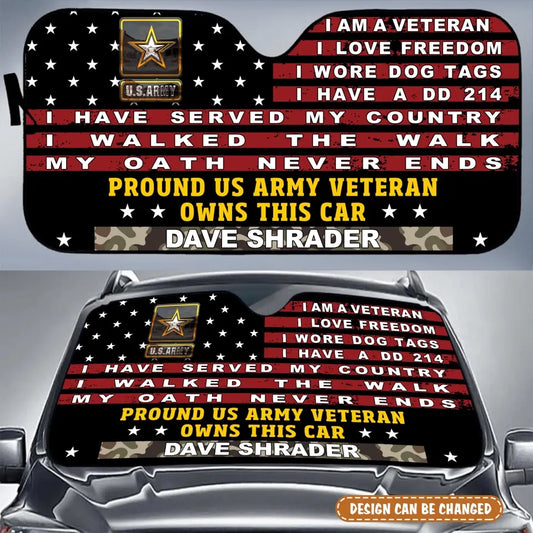 Personalized Veteran Car Sunshade - Gift Idea To Veteran/Father/Husband - Pround US Army Veteran Owns This Car