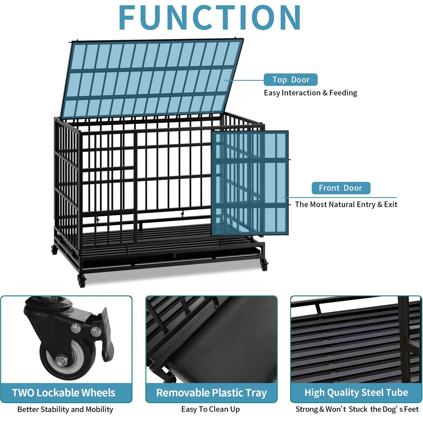 48 Inch Heavy Duty Indestructible Dog Crate with Wheels
