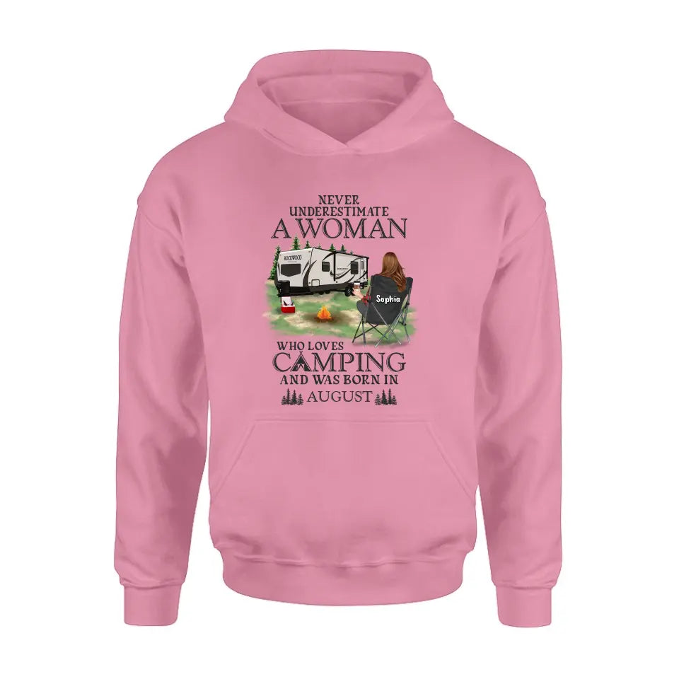 Personalized Camping Shirt/Hoodie - Gift Idea For Camping Lover - Never Underestimate A Woman Who Loves Camping And Was Born In August