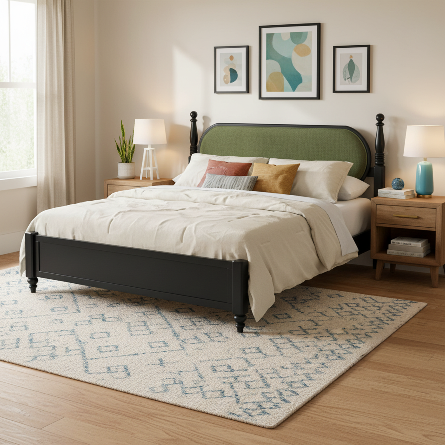 King Bed Frame, Solid Wood Platform with Slats, Modern