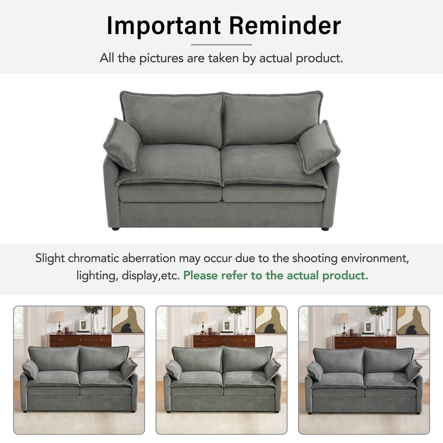 Modern Loveseat Sofa, Upholstered Couch With Side Storage Pockets