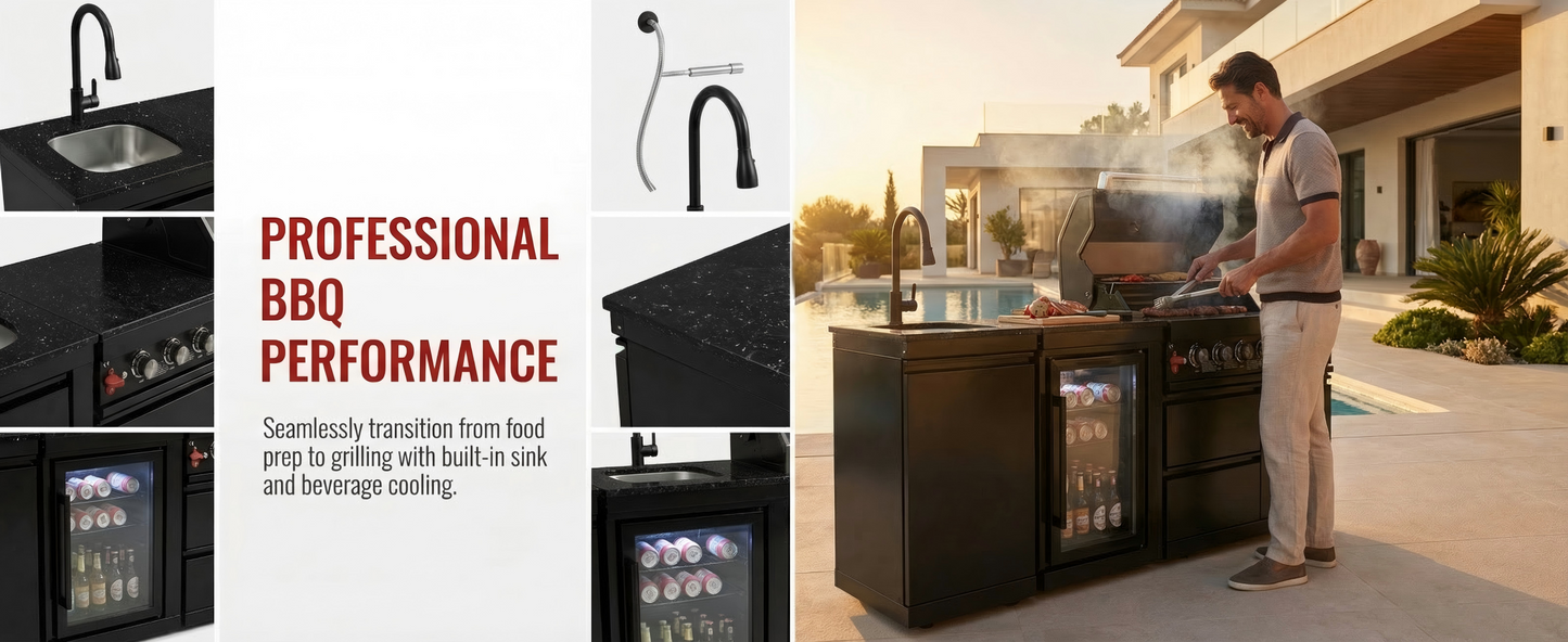 6-Burner Stainless Steel Propane Gas Outdoor Kitchen Barbecue Island Grill