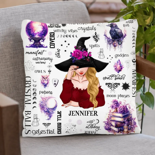 Personalized Witch Pillow Cover - Gift Idea For Halloween/Witch - Crystal Balls