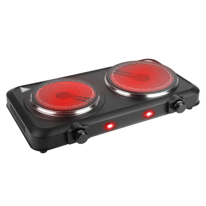 2000W Electric Infrared Dual Burner Portable Heating Hot Plate Stove Countertop RV Hotplate with 7.5Ó & 6.3Ó Glass Cooktop Stepless Temperature Adjust