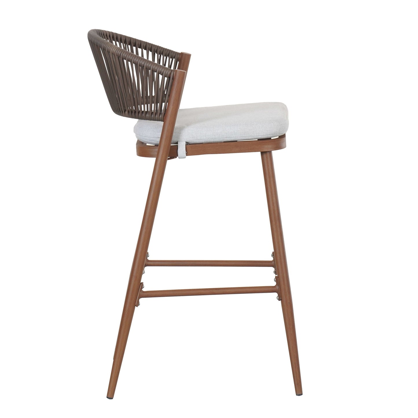 Outdoor Bar Height Metal Frame Counter Stools with Scallop-Shaped Backrest & Water-Resistant Cushions